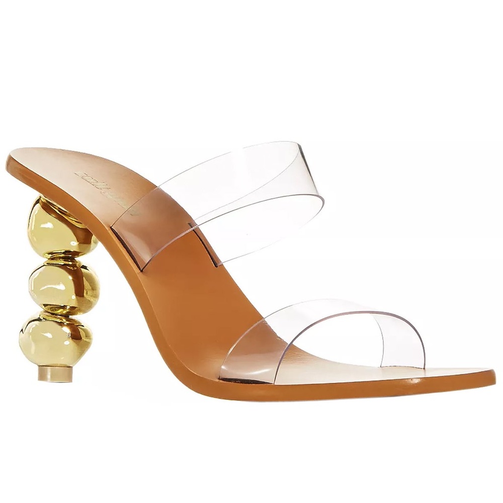Cult Gaia Meta Gold Vinyl Sandal Slides AUTH